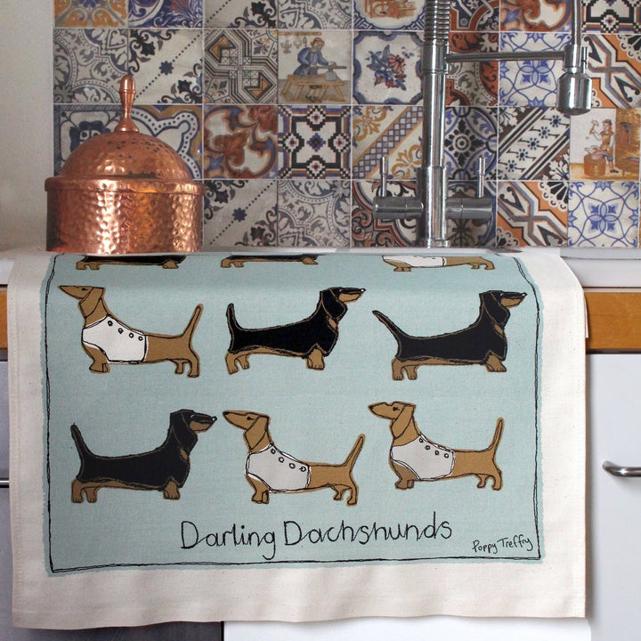 Poppy Treffry Dachshunds 100% cotton tea towel.