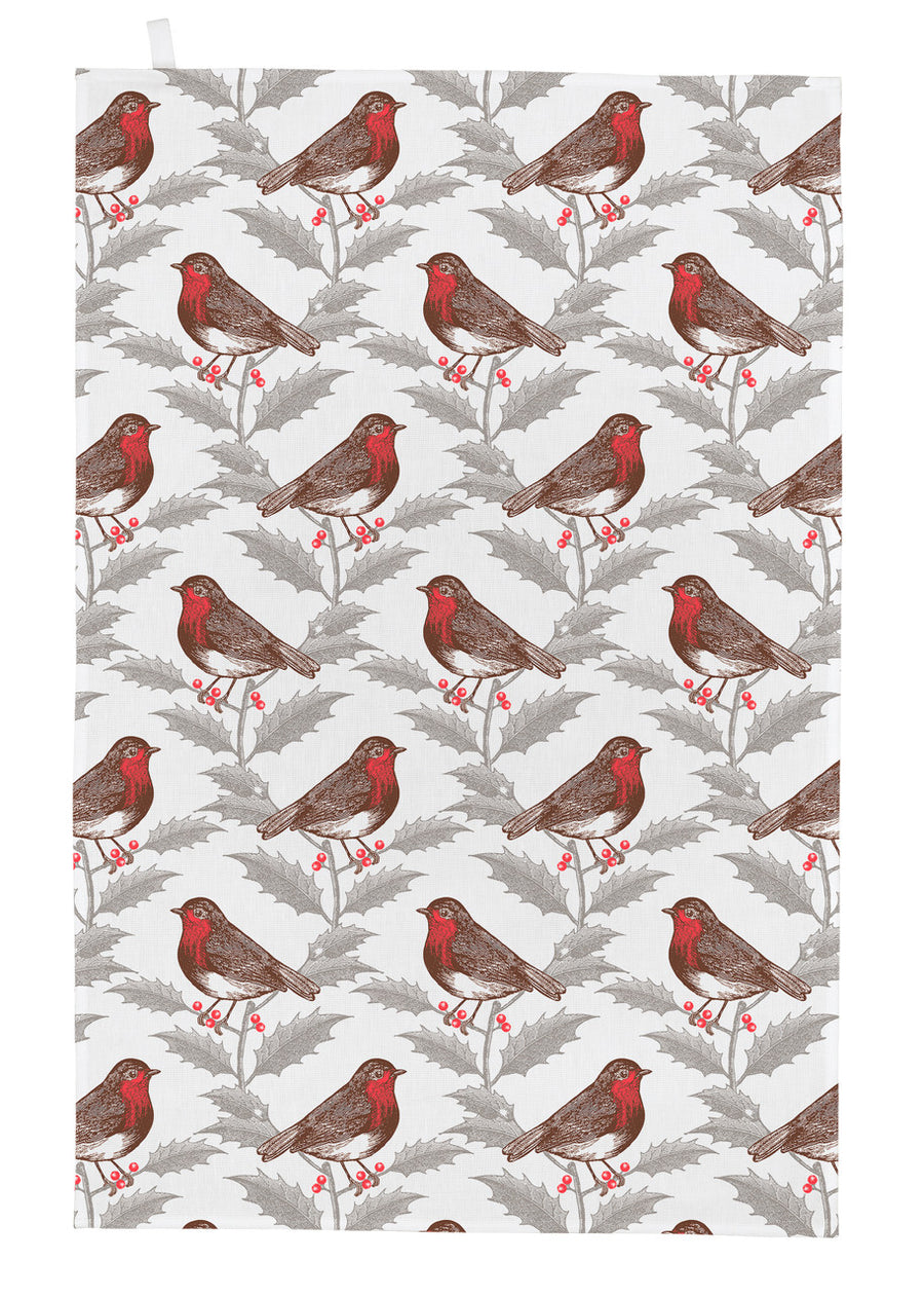 Thornback & Peel Robin & Holly 100% Cotton Tea Towel