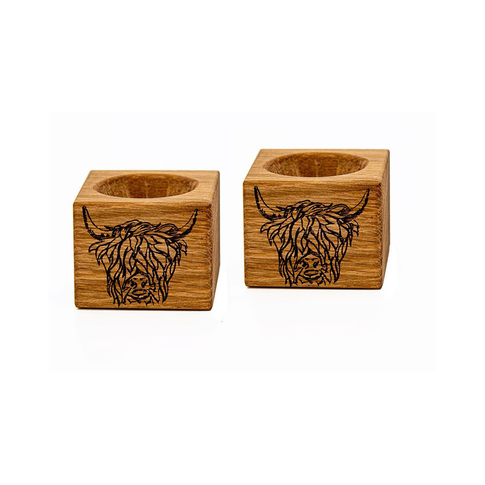 Highland Cow Oak Egg Cups - Set 0f 2.