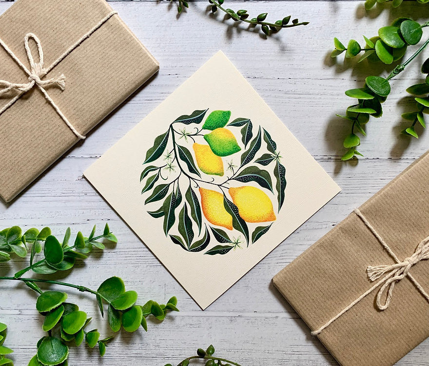 Lemon Tree Greeting card by Becky Amelia.