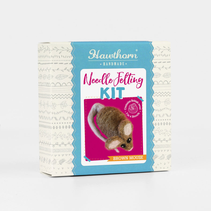 Brown Mouse Brooch Felting Kit by Hawthorn Handmade.