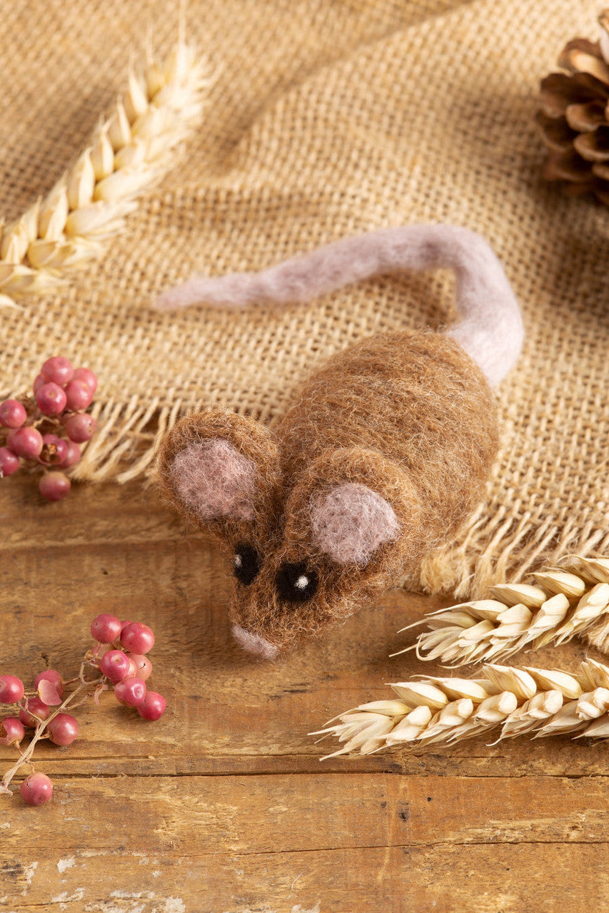 Brown Mouse Brooch Felting Kit by Hawthorn Handmade.