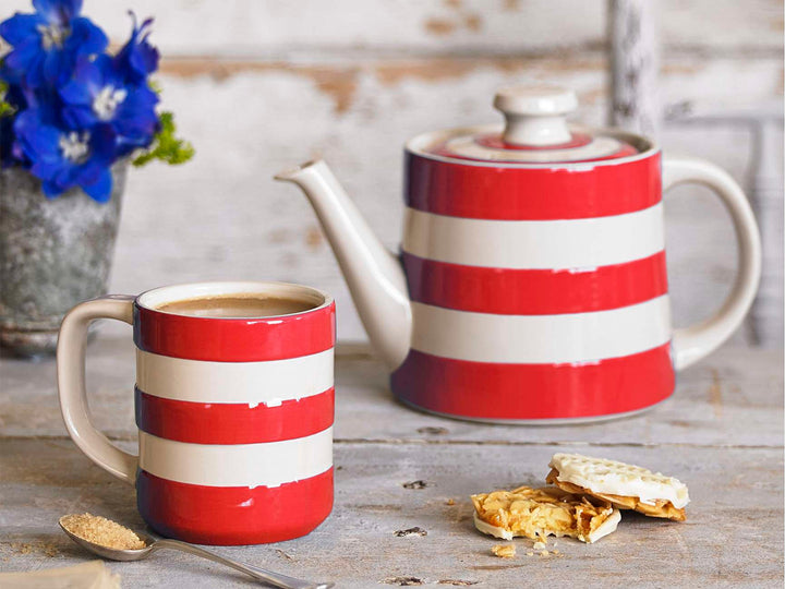 Cornishware Striped Classic Teapot - red