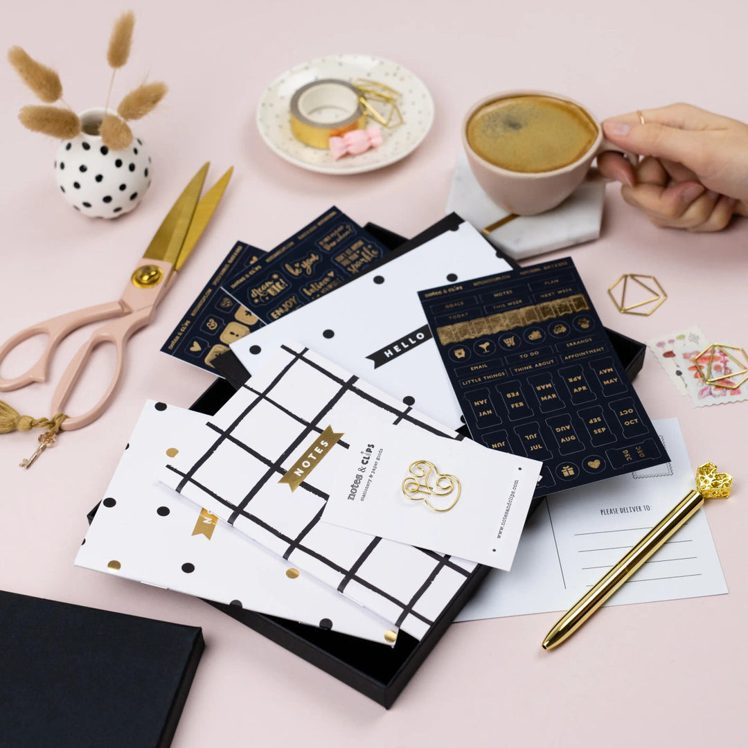 Black and Gold Stationery Box by Notes & Clips.