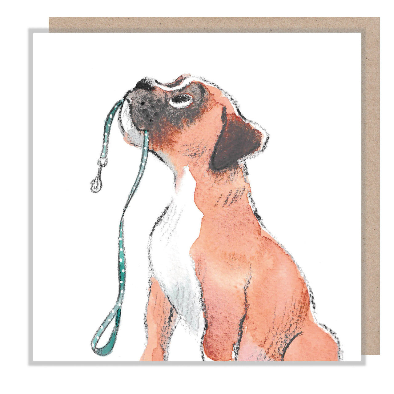 Boxer with Lead Greetings Card from Paper Shed Designs