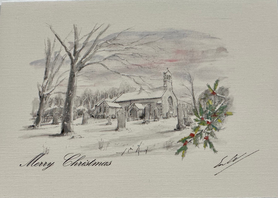 St Giles Church Seasonal Greetings Card by British Artist Sean Webb