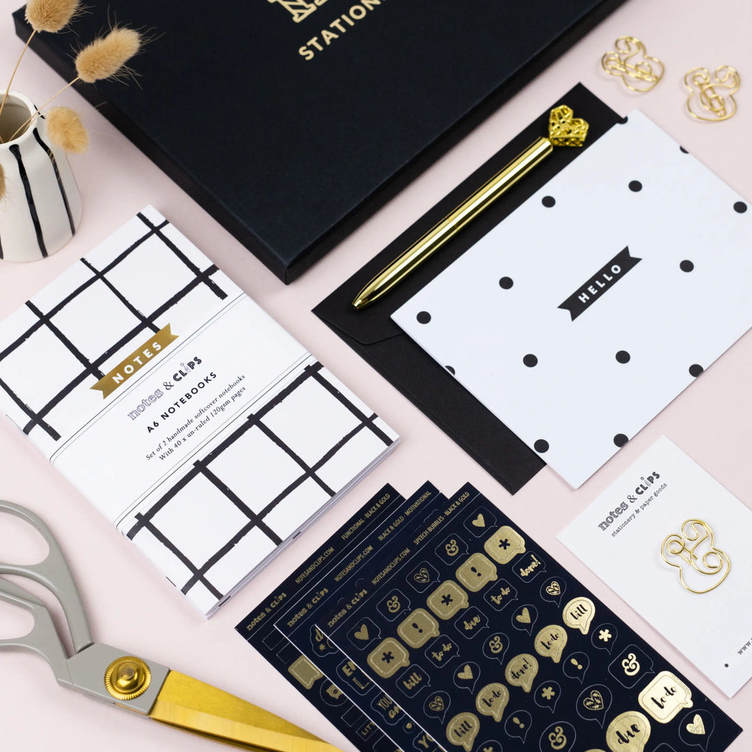 Black and Gold Stationery Box by Notes & Clips.