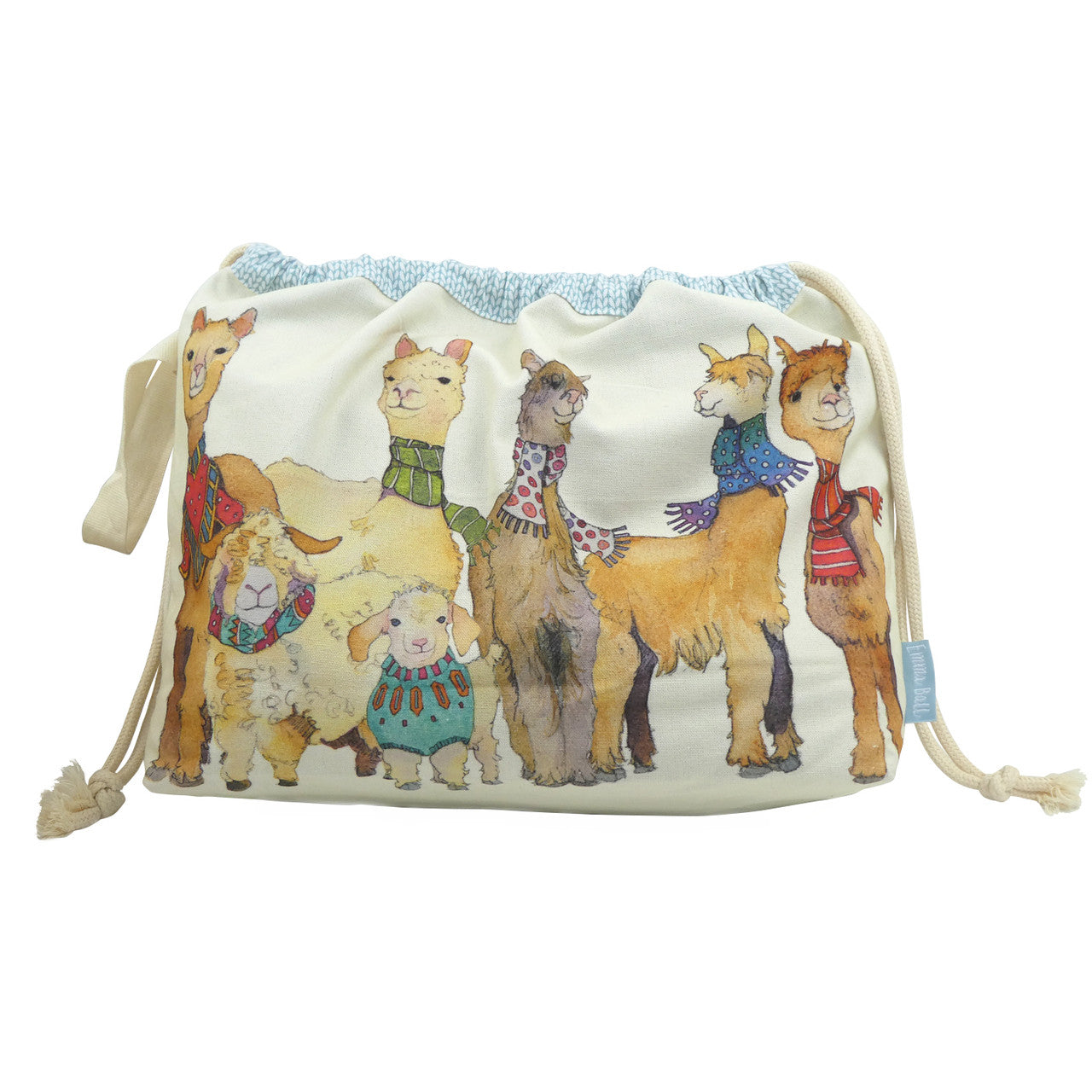 Alpaca & Friends Drawstring Cotton Bag from Emma Ball.