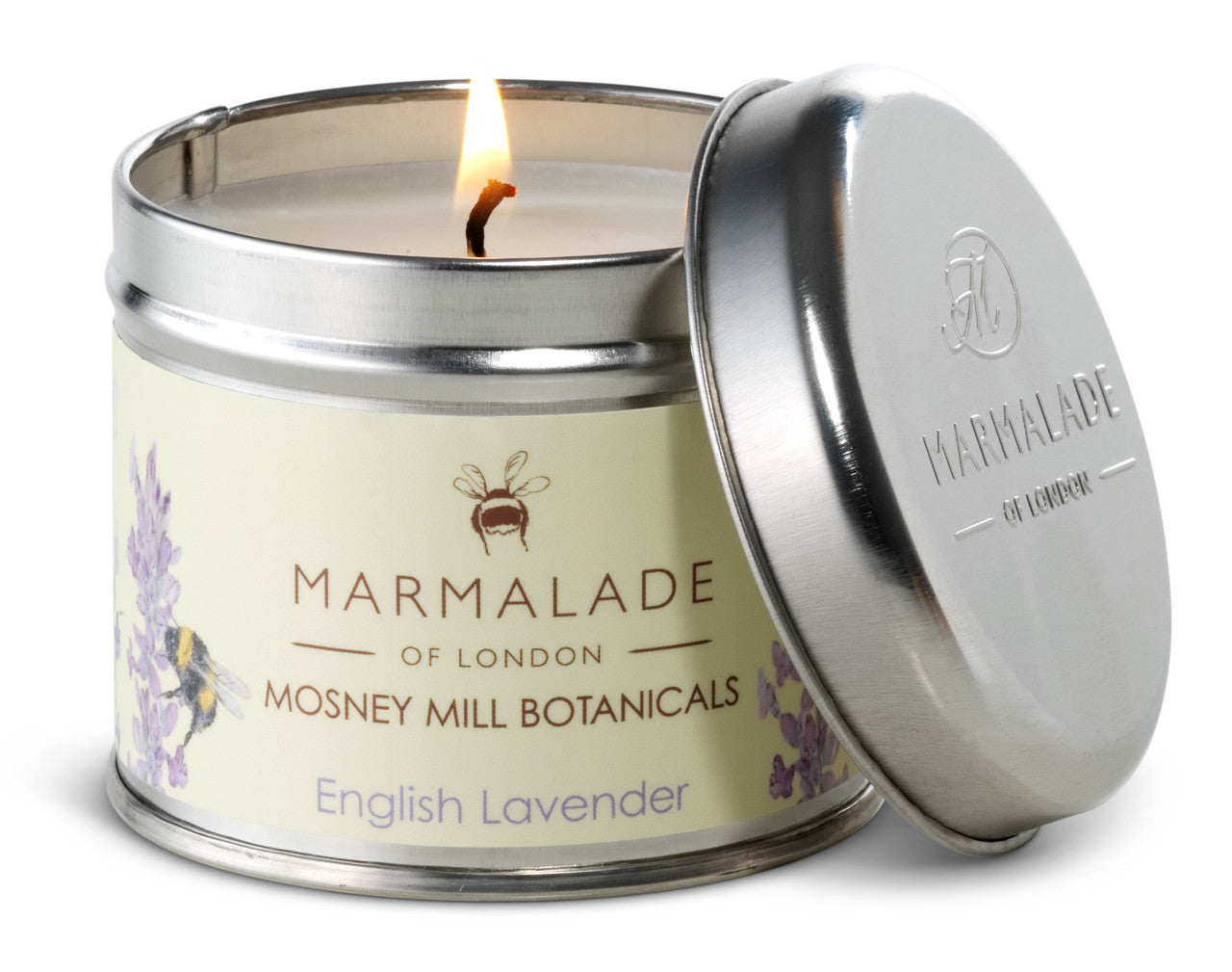 English Lavender medium tin candle from Mosney Mill and Marmalade of London.