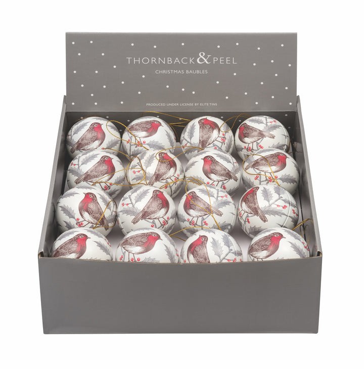 Thornback & Peel robin & holly tin bauble