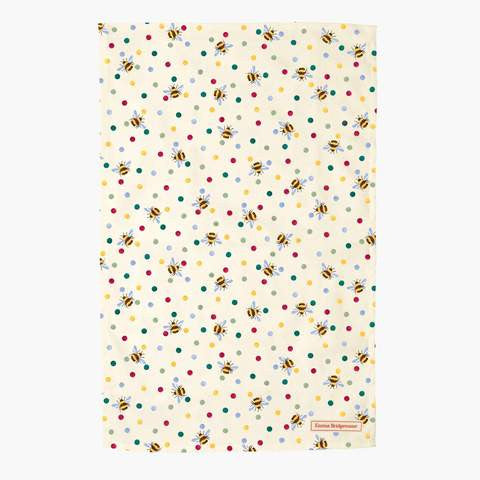 Bumblebee and Polka Dot 100% cotton tea towel.