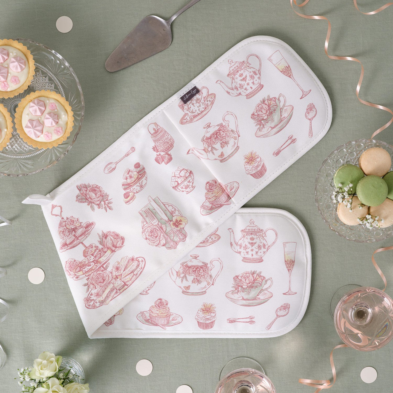 Afternoon Tea Double Oven Glove from Victoria Eggs. Made in England.