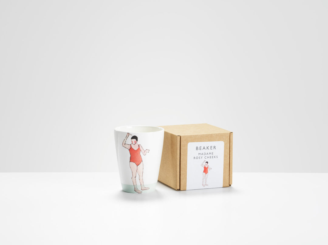 Swimmers Bone China Beaker collection by Helen Beard. Handmade in England - Madame Rosy Cheeks