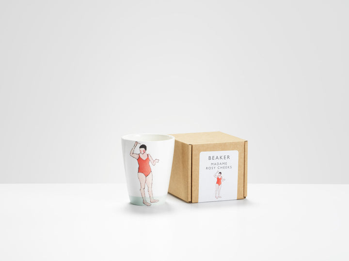 Swimmers Bone China Beaker collection by Helen Beard. Handmade in England - Madame Rosy Cheeks