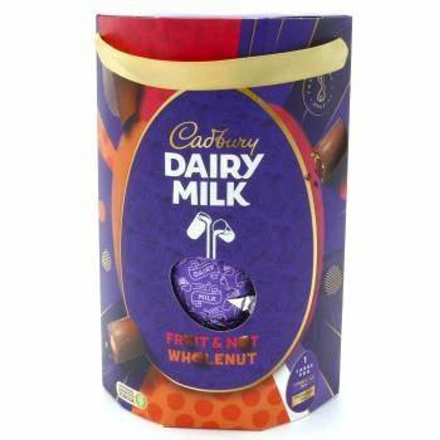 Cadbury Chocolate Fruit & Nut Easter Egg with 1 Fruit & Nut bar and 1 Wholenut Bar.