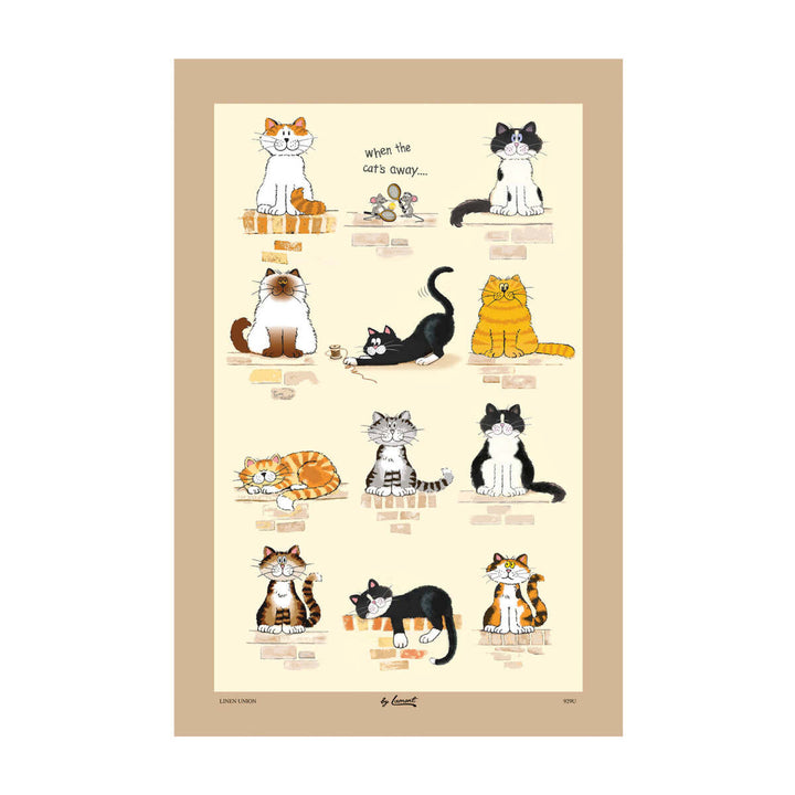 When the Cat's Away Cotton Tea Towel by Samuel Lamont.