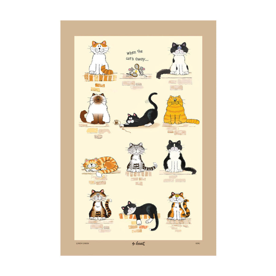 When the Cat's Away Cotton Tea Towel by Samuel Lamont.