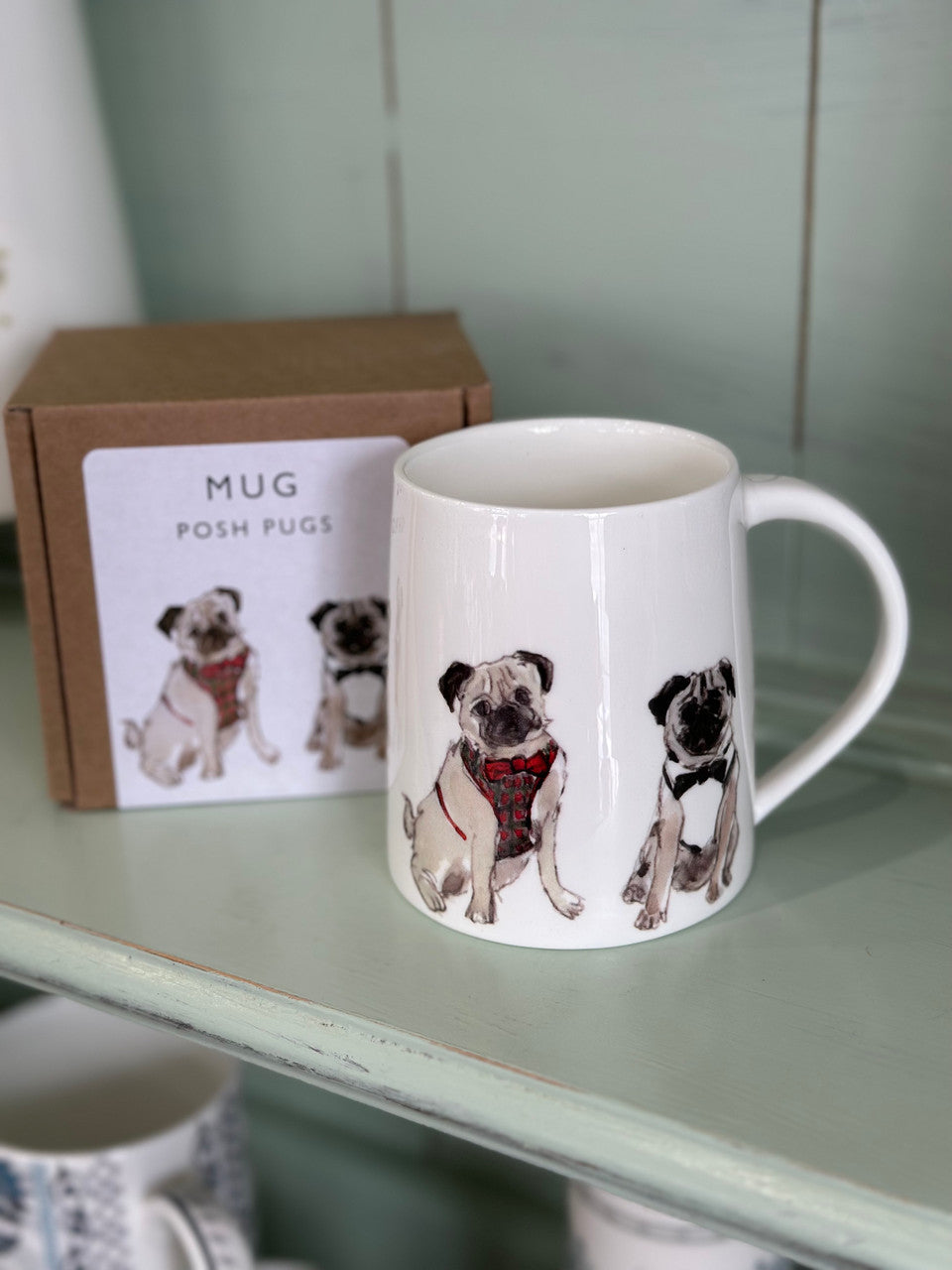 Posh Pugs Mug Bone China Mug by Helen Beard.