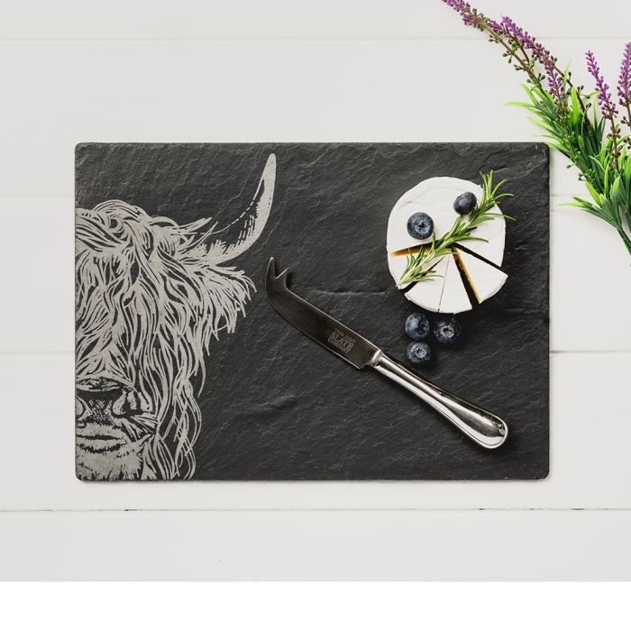 Slate Cheese Board & Knife Gift Set - Highland Cow