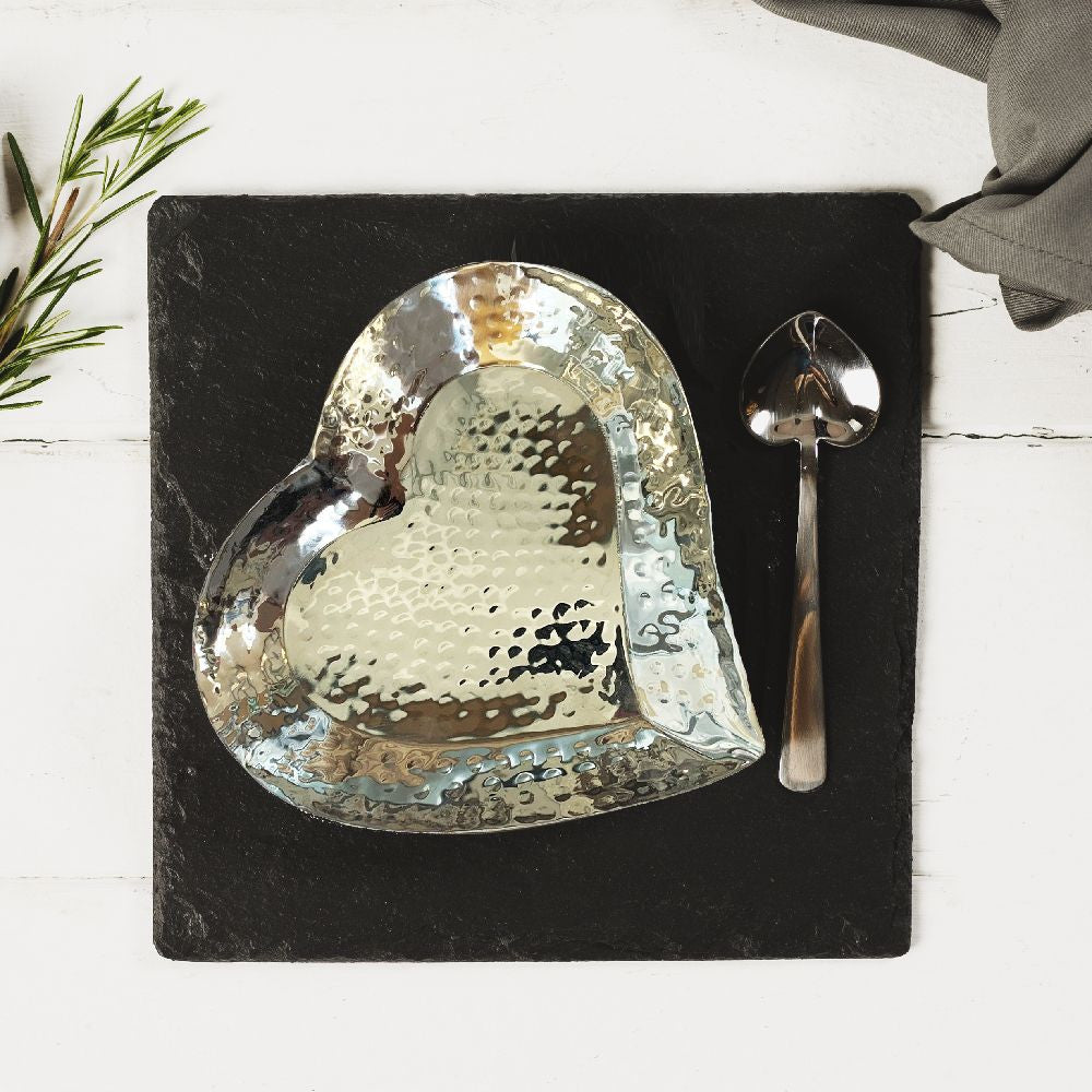 Hand Hammered Heart Dish and Spoon Set