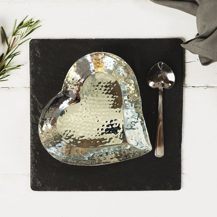 Hand Hammered Heart Dish and Spoon Set