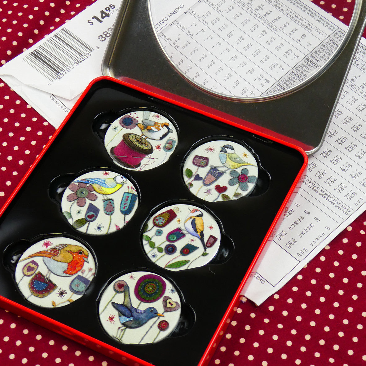Stitched Birdies Set of 6 Pattern Weights from Emma Ball.