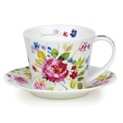 Fine bone china Dunoon Islay Wild Garden Rose cup and & saucer.