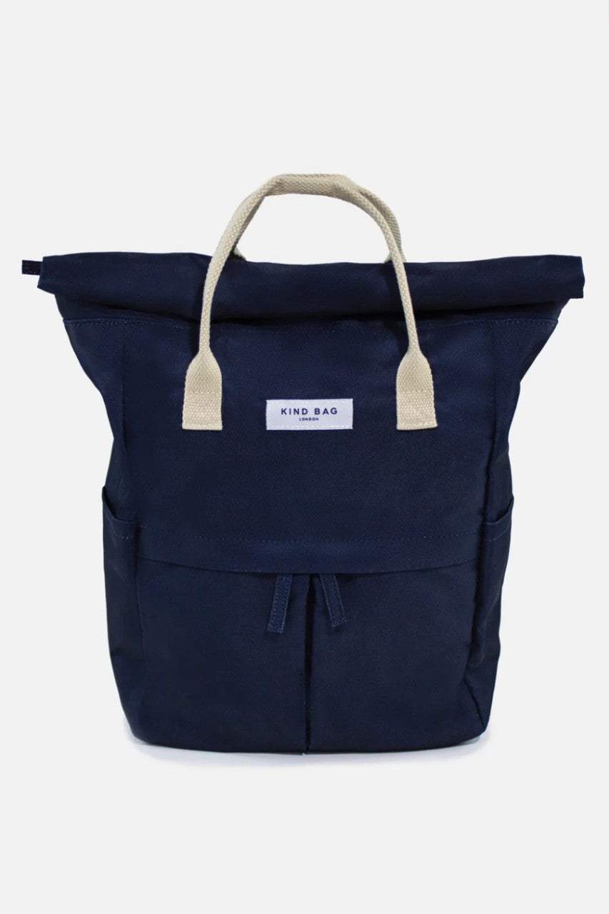 Navy “Hackney” Medium Backpack made form 100% recycled plastic bottles from Kind Bag London