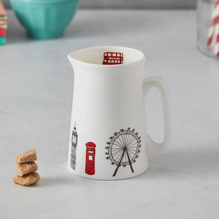 Bone china London Skyline half pint jug from Victoria Eggs.