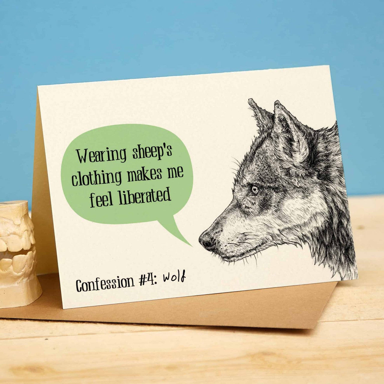 Wolf Creature Confession Greetings Card by Bewilderbeest.