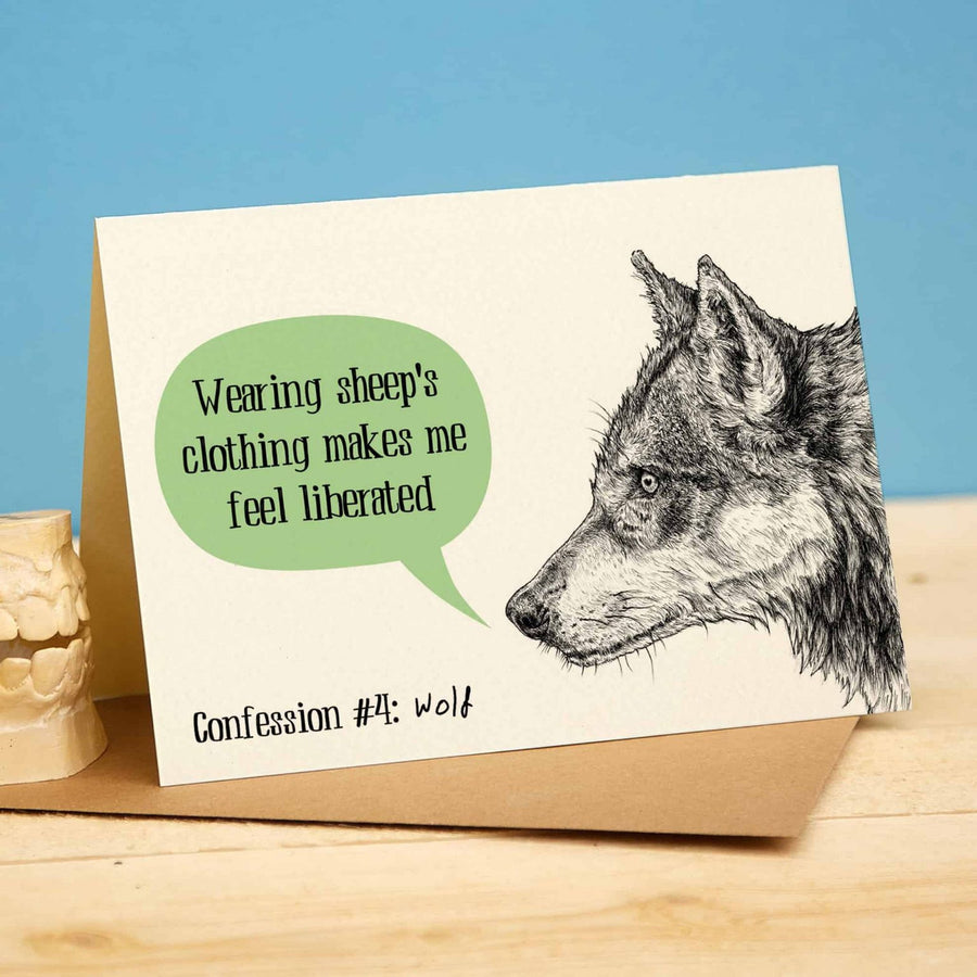 Wolf Creature Confession Greetings Card by Bewilderbeest.