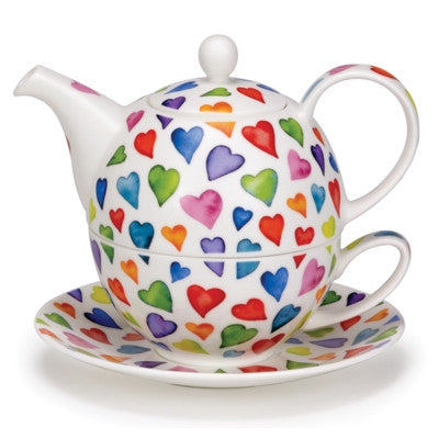 Dunoon Warm Hearts Tea for One Teapot, Cup and Saucer.