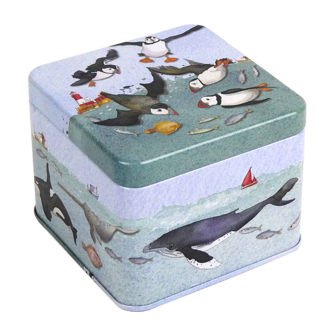 Emma Ball Diving Puffins Small Square Tin