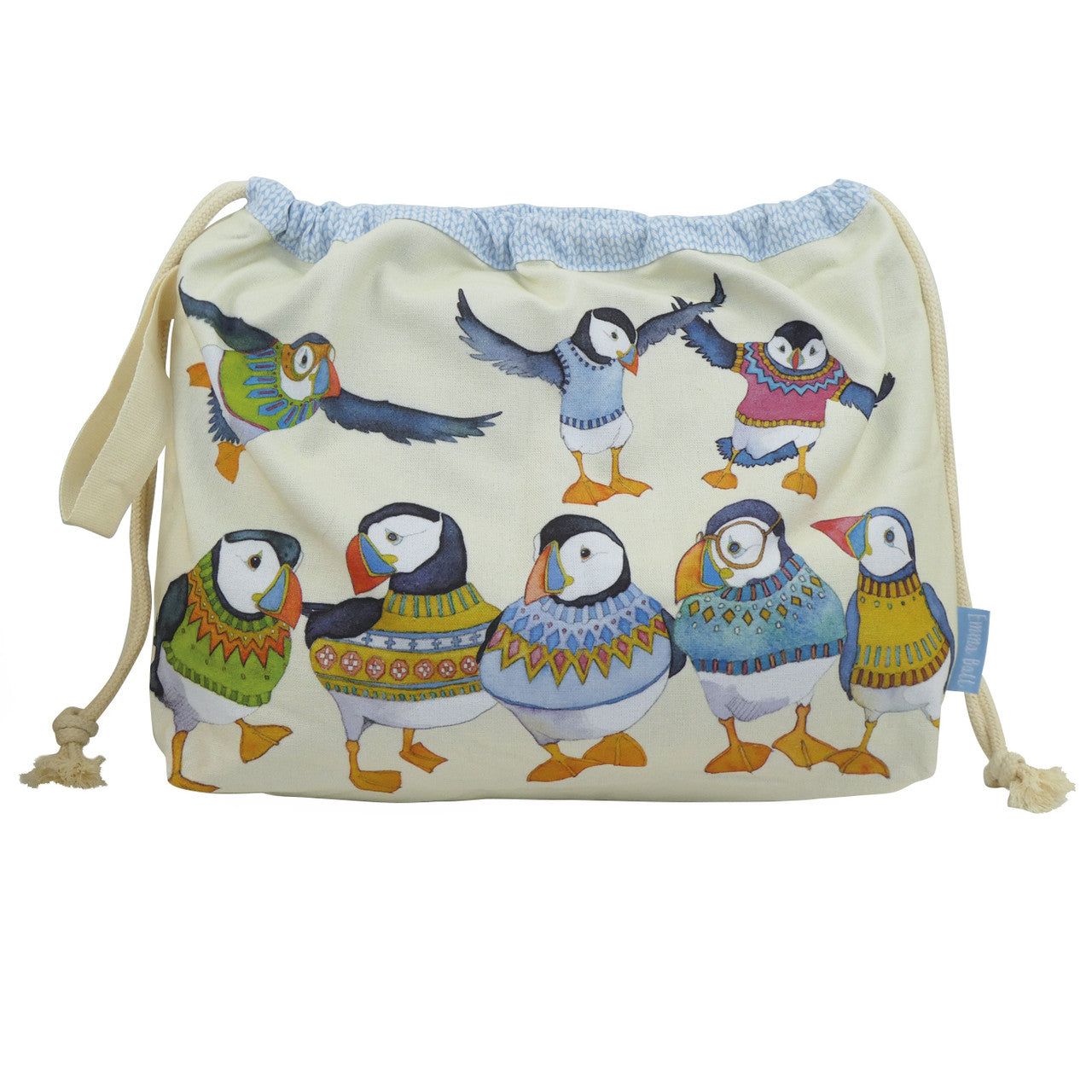 Woolly Puffins Drawstring Cotton Bag from Emma Ball.