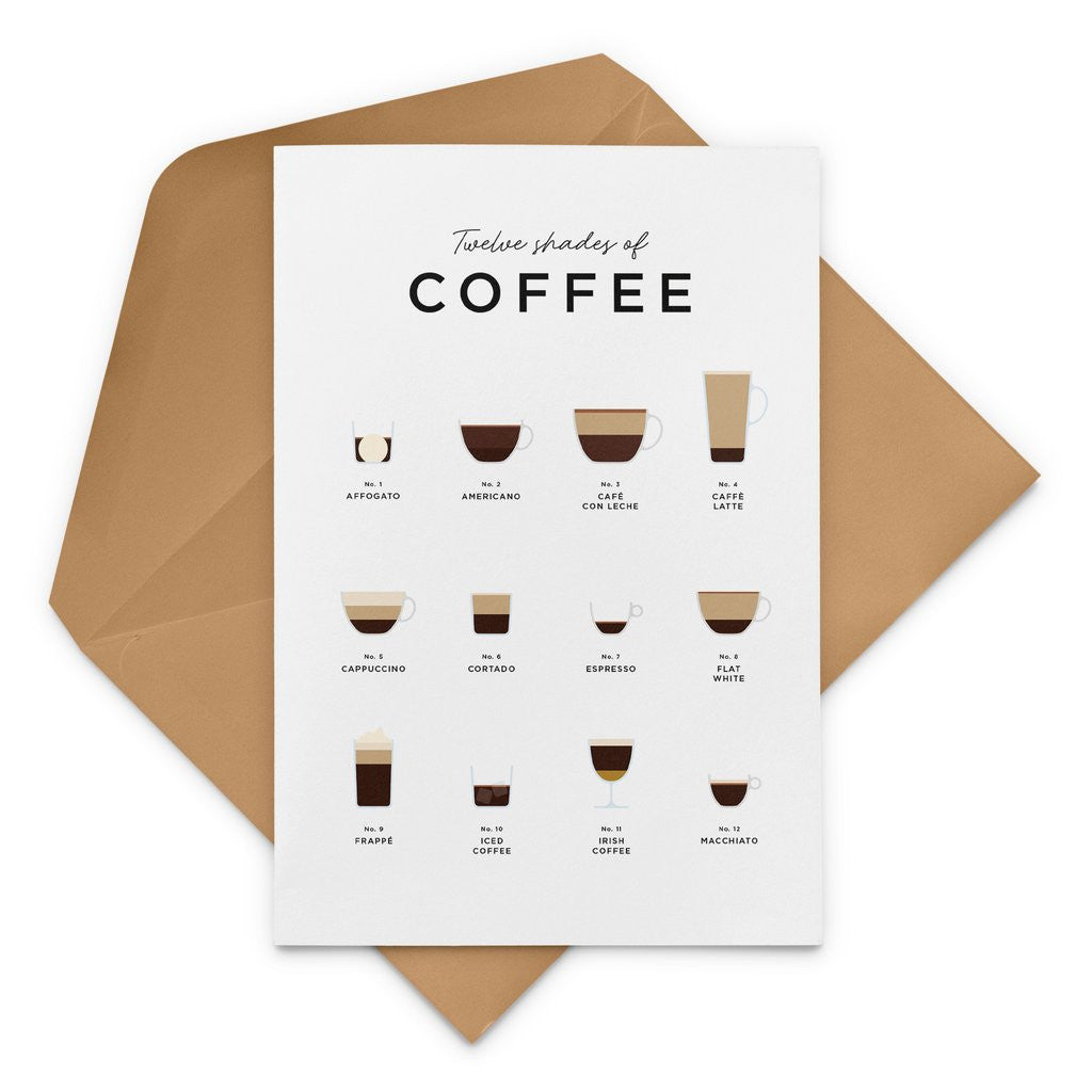 Twelve Shades of Coffee Card from Everlong Print Co. Made in England