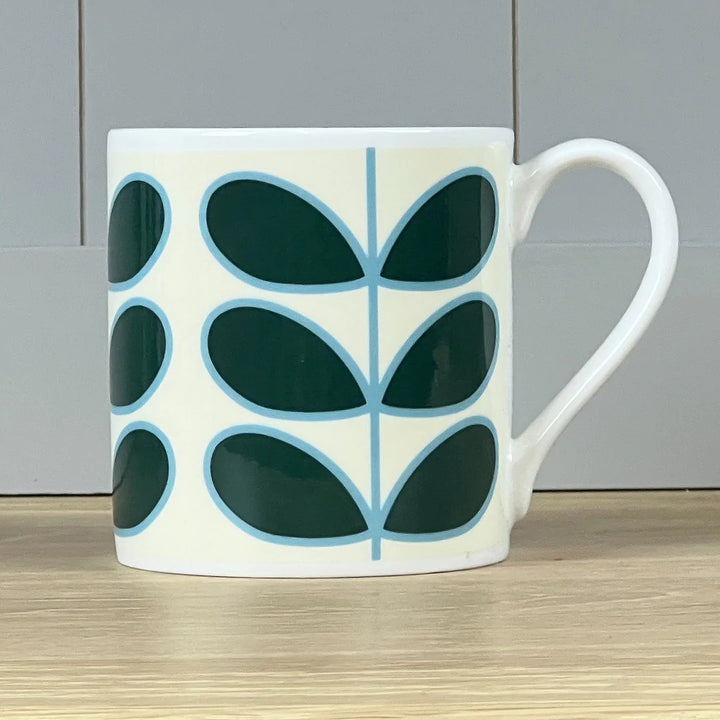 Linear Stem Teal Bone China Mug by Orla Kiely
