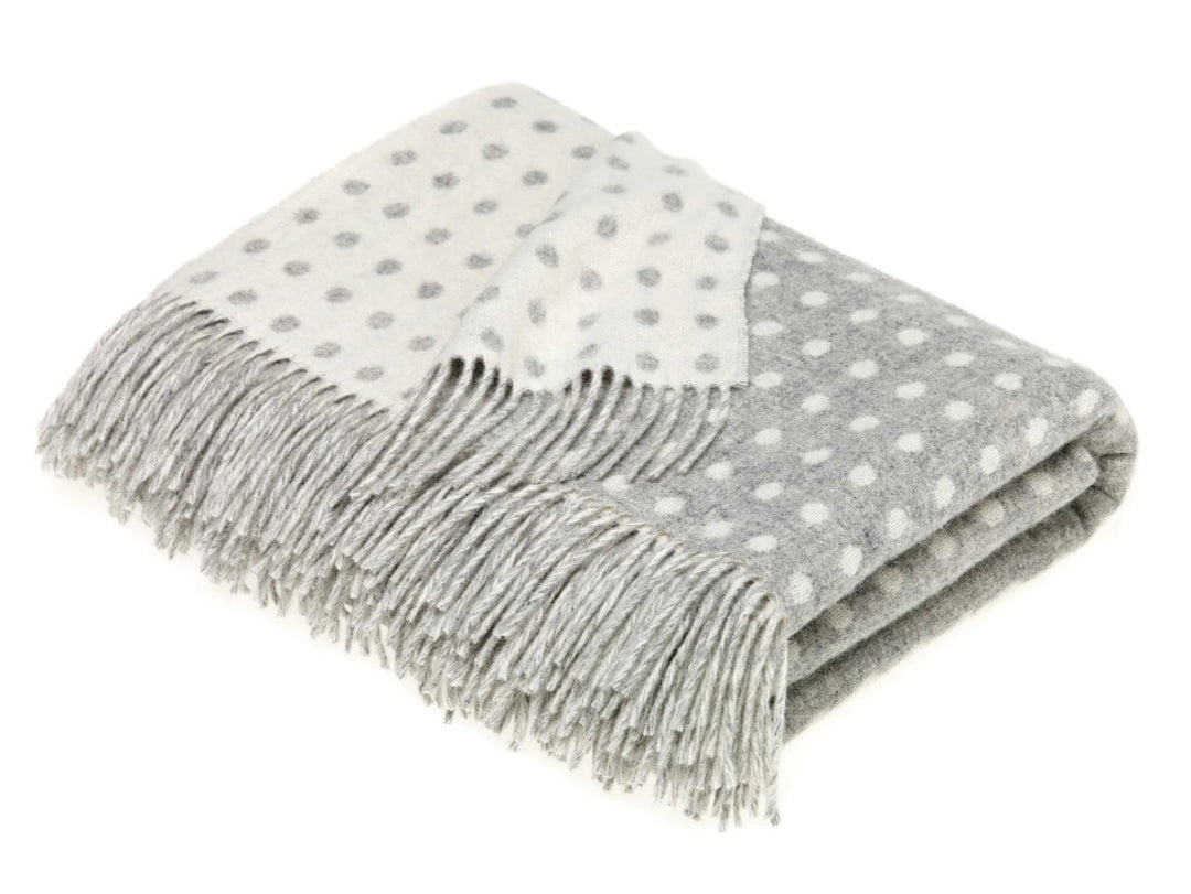 Classic Collection Spot Gray Marino Lambswool Throw Blanket by Bronte Moon. Made in England.