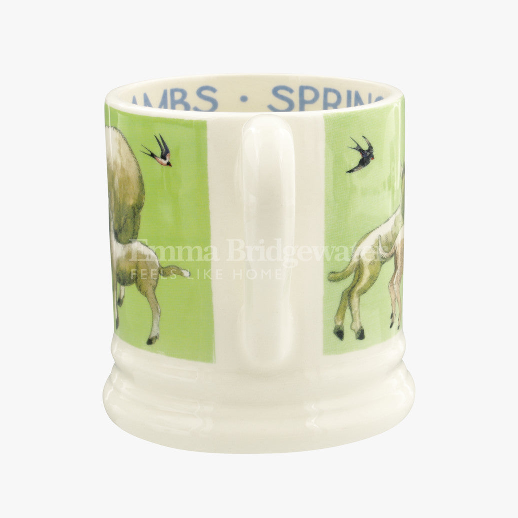 Bright New Morning Spring Lambs 1/2 Pint Mug. Handmade in England.
