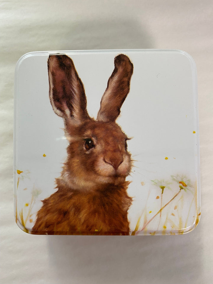 Jo Stockdale Countryside Friends Small Square Tins. Hare.