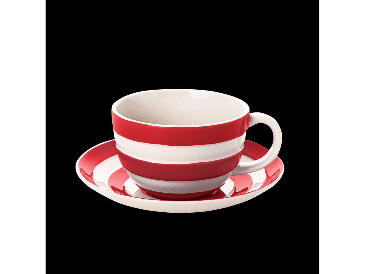 Cornishware Striped Breakfast Cup & Saucer - red
