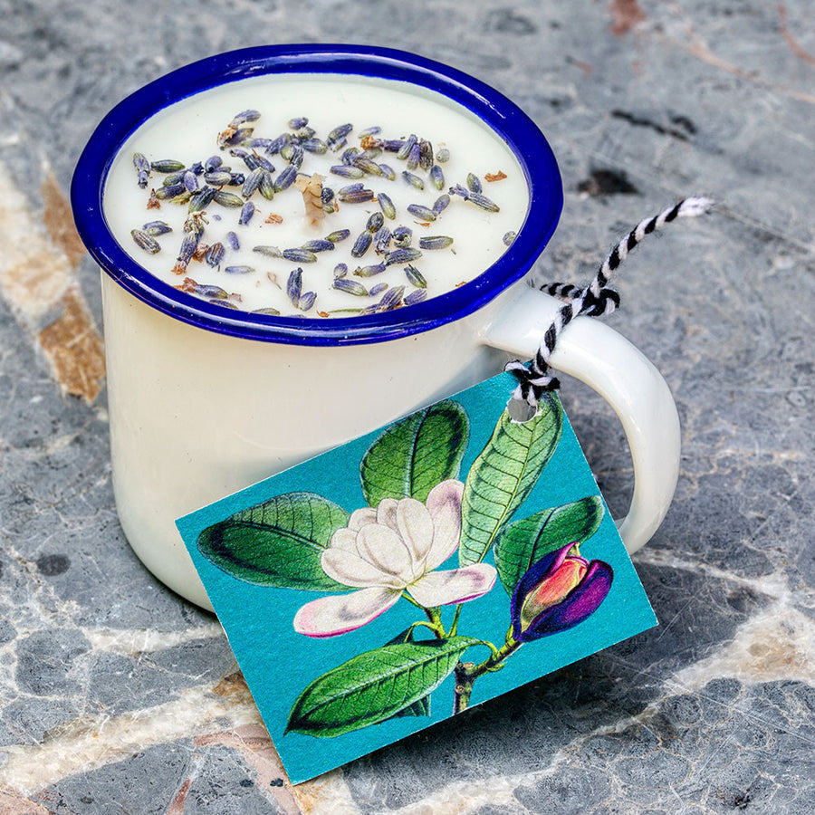 French Lavender Enamel Cup Candle by Madame Treacle.