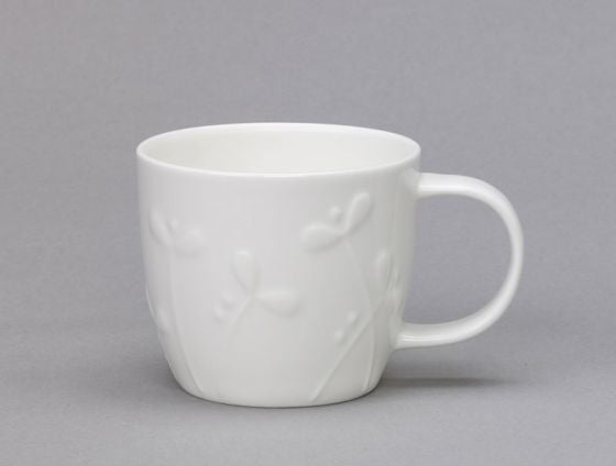 Repeat Repeat's White Bone China Olive Cress mug. Made in England.
