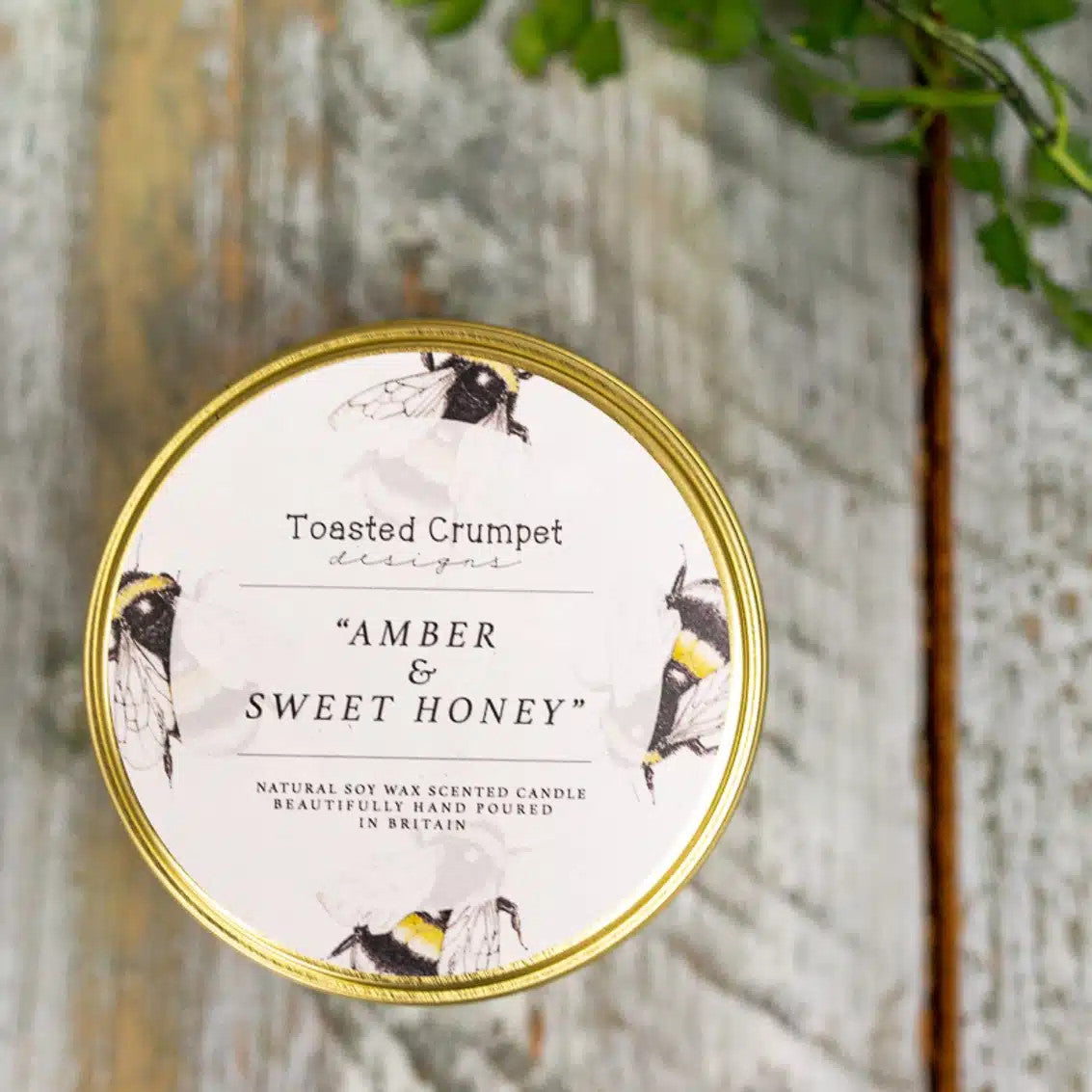 Amber & Sweet Honey Candle in a Matt Gold Tin by Toasted Crumpet.