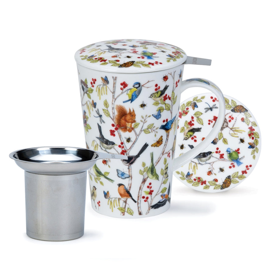Dunoon fine bone china Secret Wood mug and infuser set in the Glencoe shape. Handmade in England.