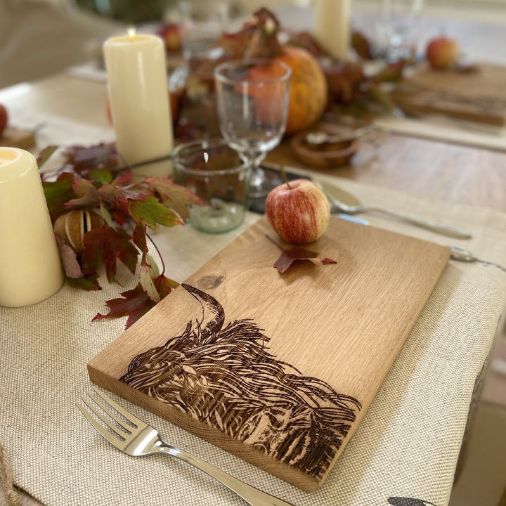 Highland Cow Oak Serving Board - 12in