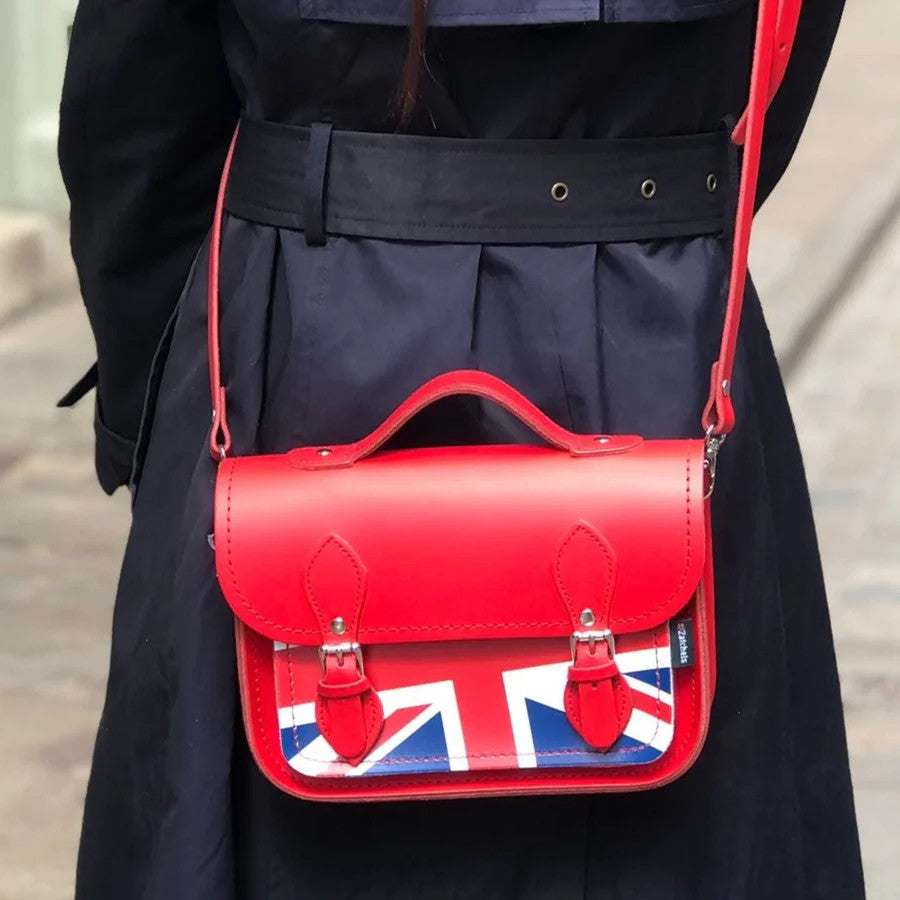 Zatchels Handmade Leather Union Jack Midi Satchel - Red