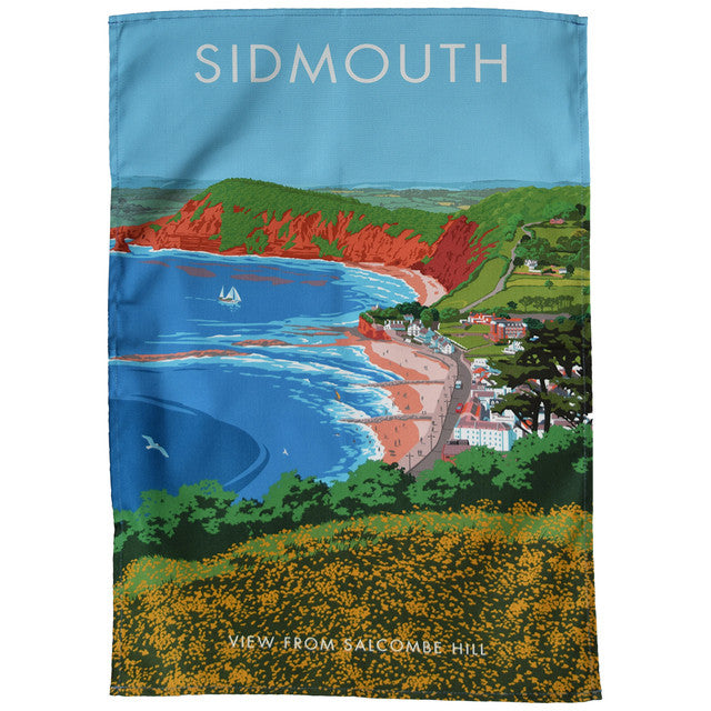 Sidmouth - View from Salcombe Hill Tea Towel by Town Towels.