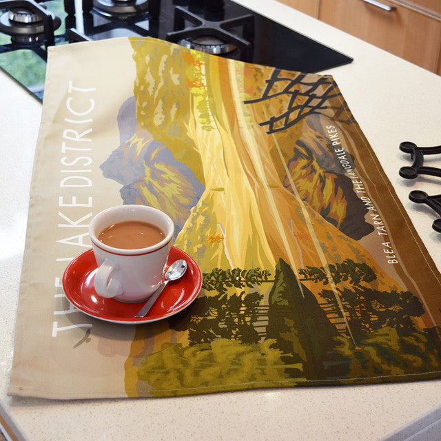 The Lake District - Blea Tarn and the Langdale Pikes Tea Towel by Town Towels.