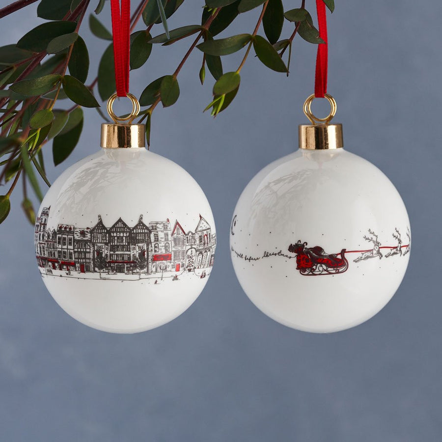 Bone china Santa's Sleigh Christmas bauble from Victoria Eggs.