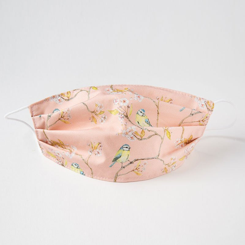Pink Blue Tit on Blossom Face Mask